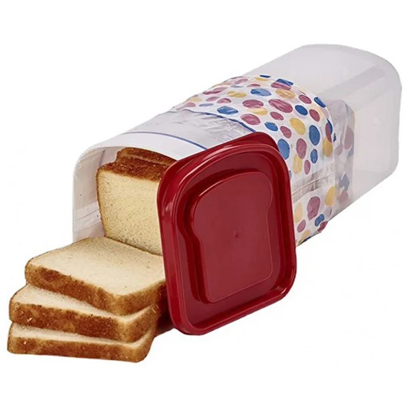 Bread Box with Lid Plastic Clear Toast Keeper Fridge Bread Storage Bin (BPA Free, No FDA) - Red