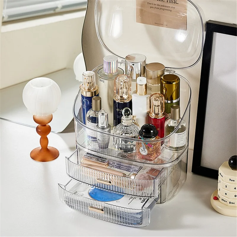 3026 Cosmetics PET Storage Box Dressing Table Dustproof Makeup Products Organizer - Transparent