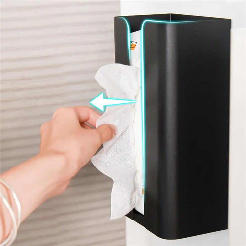 Kitchen Tissue Paper Dispenser Magnetic Carbon Steel Storage Box - White / Bottom Opening