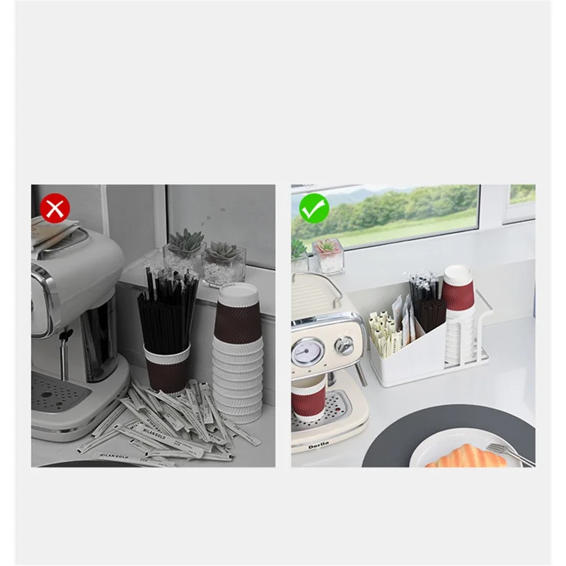 Disposable Cup Holder Carbon Steel Rack Desktop Shelf for Coffee Paper Cup - White