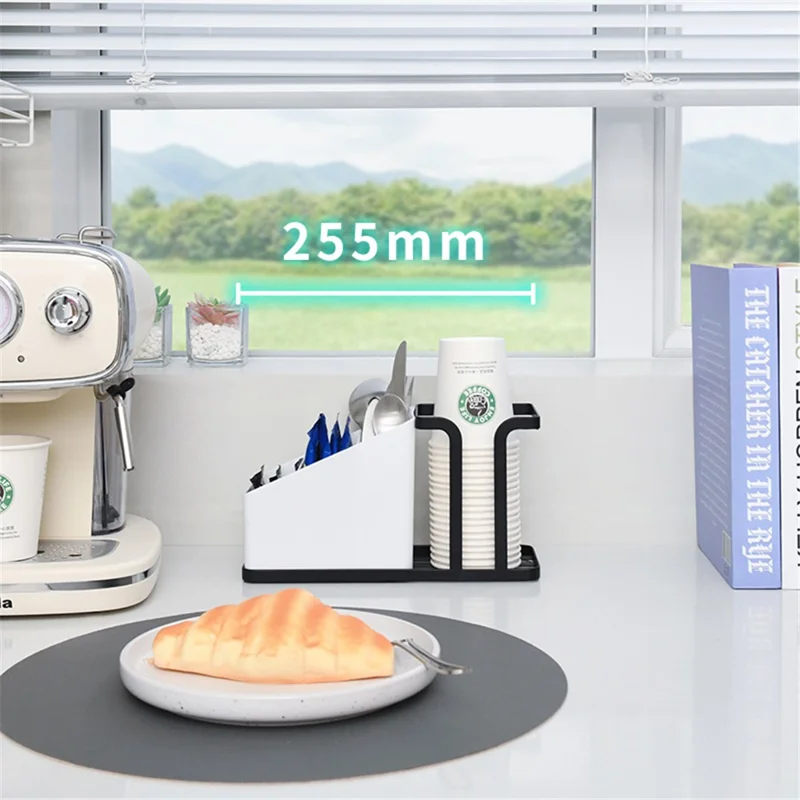 Disposable Cup Holder Carbon Steel Rack Desktop Shelf for Coffee Paper Cup - White
