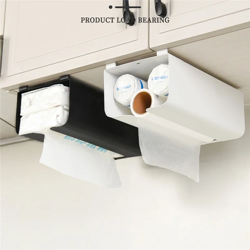 Cabinet Door Hanging Tissue Dispenser Box Carbon Steel Tissue Paper Storage Rack - White with Bottom Opening