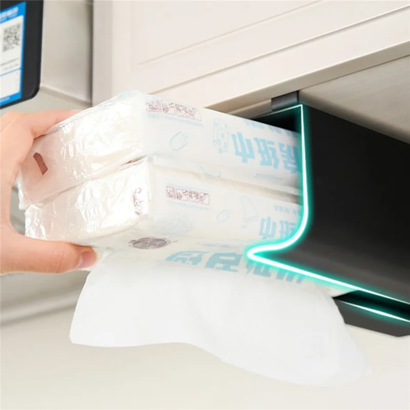 Cabinet Door Hanging Tissue Dispenser Box Carbon Steel Tissue Paper Storage Rack - White without Bottom Opening