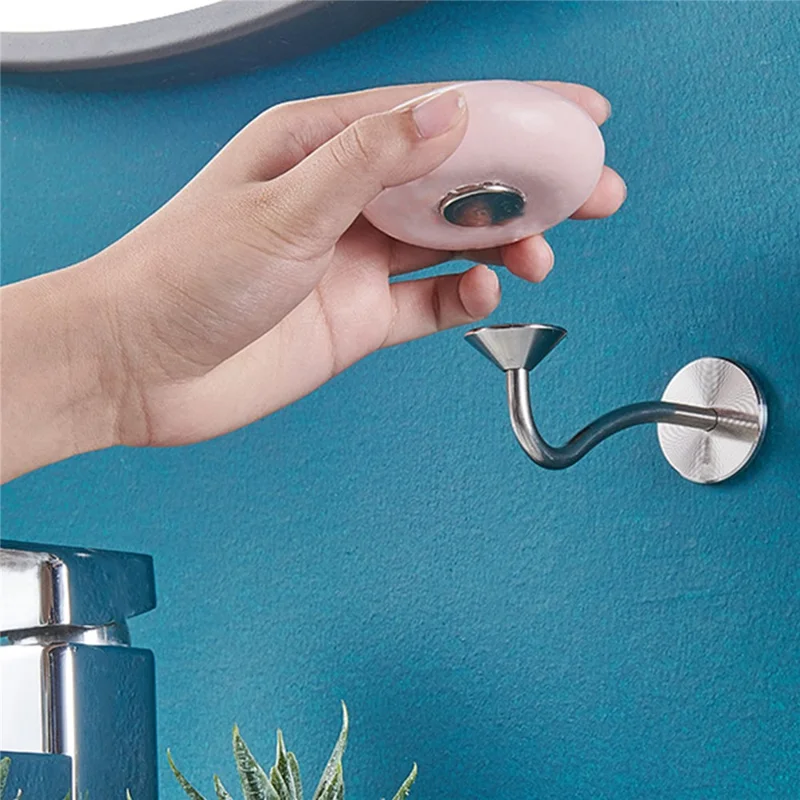 Punch-free Bathroom Wall-Mounted Soap Rack Stainless Steel Magnetic Soap Holder - Adhesive Tape Type