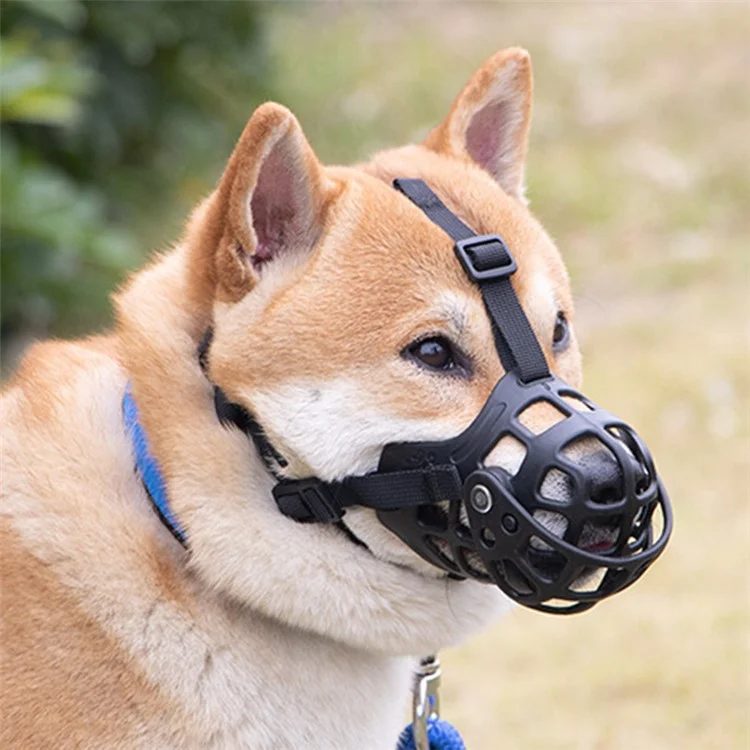 Anti-bite Dog Muzzle Hollow Silicone Pet Dog Anti-barking Mouth Cover, Size XXL - Khaki