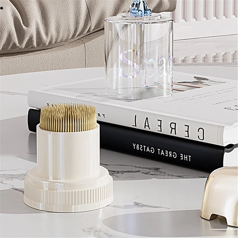 Wood Toothpick Holder Toothpick Storage Box ABS+PS Case Dispenser Home Decor - White