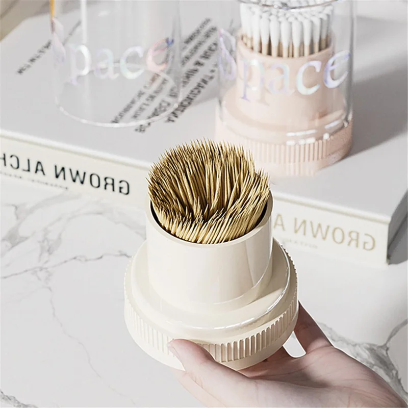 Wood Toothpick Holder Toothpick Storage Box ABS+PS Case Dispenser Home Decor - White