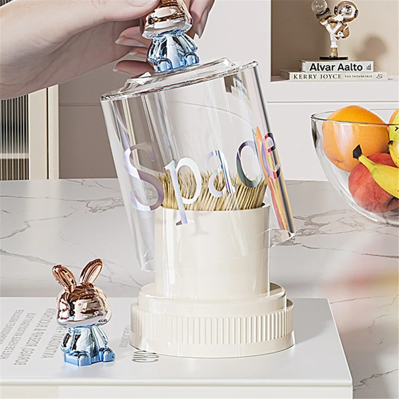 Wood Toothpick Holder Toothpick Storage Box ABS+PS Case Dispenser Home Decor - White