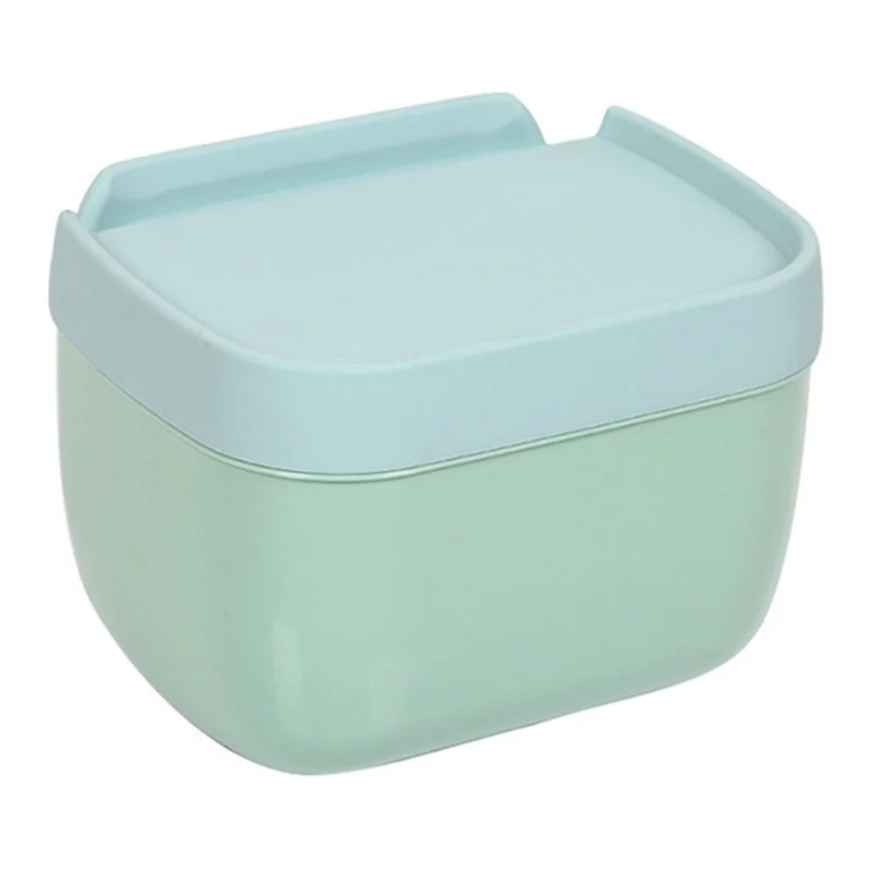 B5711 Adhesive Bathroom Paper Holder Plastic Tissue Box with Phone Stand - Light Blue+Light Green