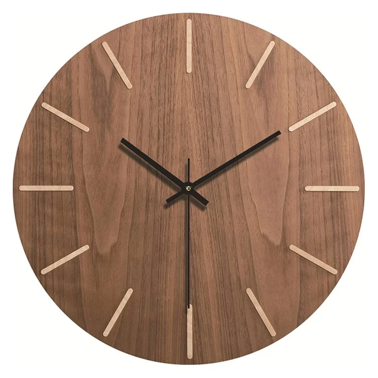 HR-CMW 30cm Horloge murale ronde en bois silencieuse à quartz pour le salon - HR-CMW08