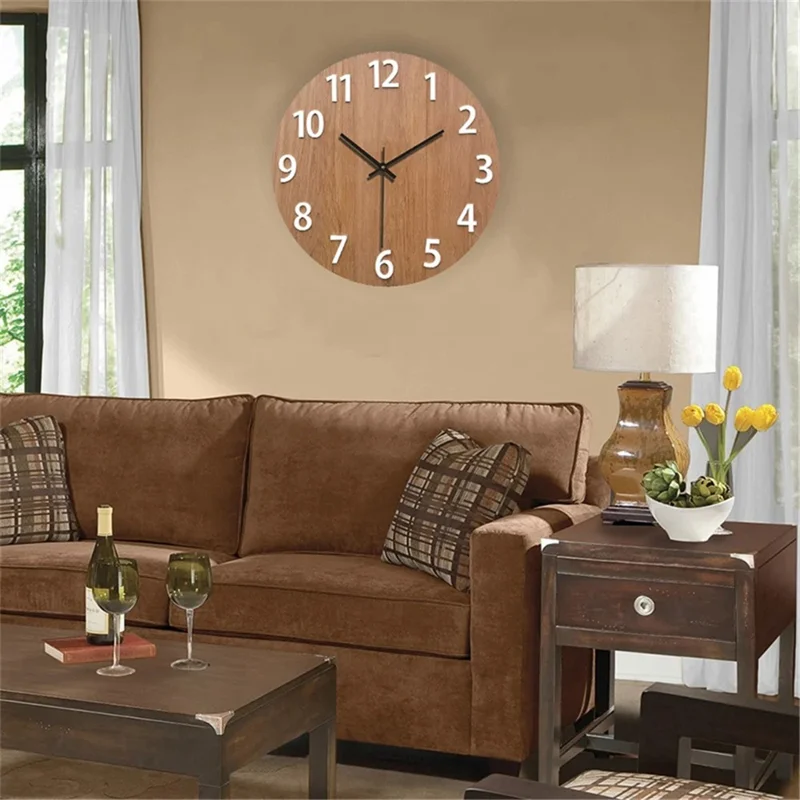 HR-CMW 30cm Wooden Silent Quartz Clock Living Room Round Wall Clock - HR-CMW21
