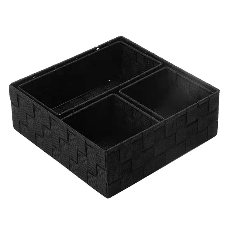 LYSDSN00023 4Pcs / Set Hand Woven Storage Box Desktop Wardrobe Home Storage Box - Black