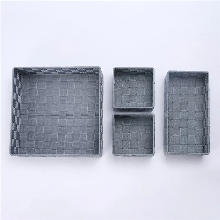 LYSDSN00023 4Pcs / Set Hand Woven Storage Box Desktop Wardrobe Home Storage Box - Black