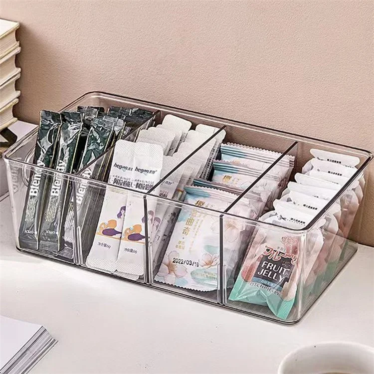 TY-0924 Clear PET Tea Bag Organizer Divided Storage Container Bin for Kitchen Cabinet, Countertop, Pantry