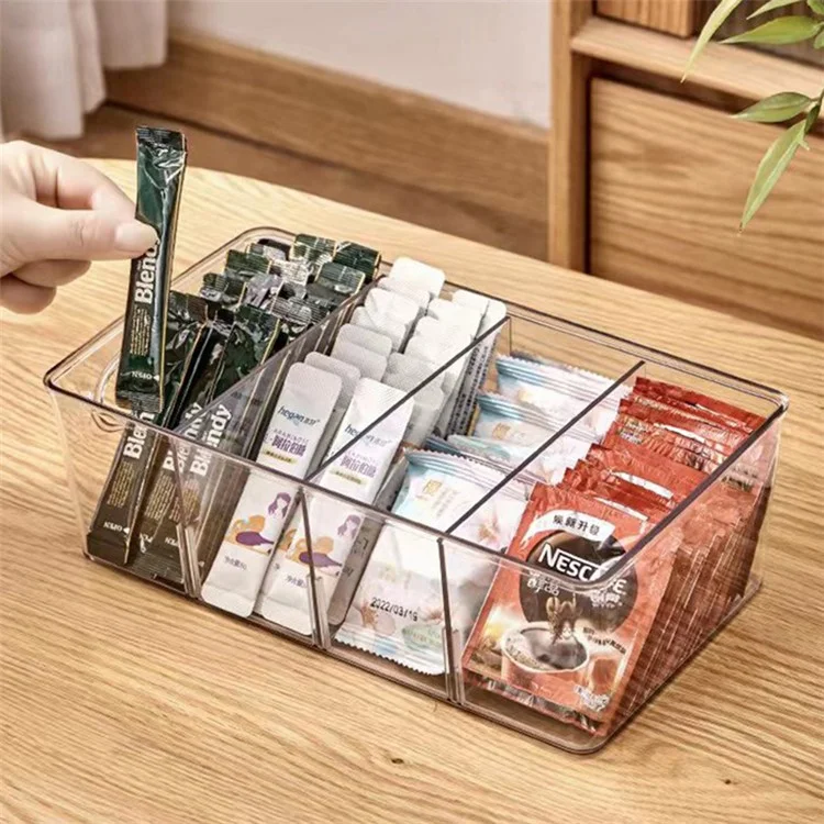 TY-0924 Clear PET Tea Bag Organizer Divided Storage Container Bin for Kitchen Cabinet, Countertop, Pantry