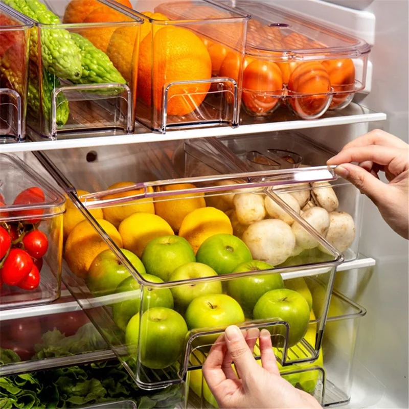 TY-9049 Transparent PET Food Organizer Refrigerator Storage Box, Size L (BPA Free, No FDA)