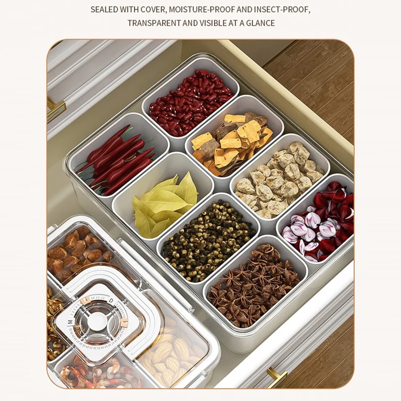 TY-90020 8 Grids Kitchen Spice PET+PP Storage Box with Date Mark Function, Size: L (BPA-Free, No FDA)