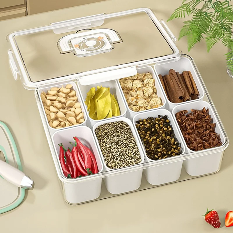 TY-90020 8 Grids Kitchen Spice PET+PP Storage Box with Date Mark Function, Size: L (BPA-Free, No FDA)