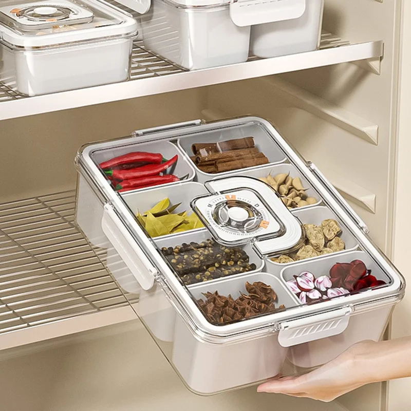 TY-90020 8 Grids Kitchen Spice PET+PP Storage Box with Date Mark Function, Size: L (BPA-Free, No FDA)