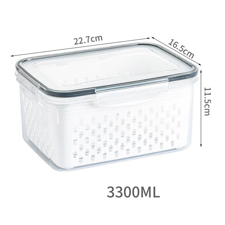 TY-30003 3300ML Kitchen Refrigerator Food Storage Box Clear PP Container with Basket (BPA-Free, No FDA)
