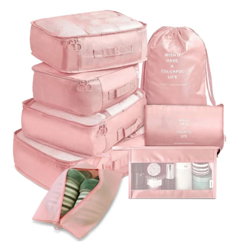 8 Pcs/Set Waterproof Large Capacity Light Travel Storage Set - Pink