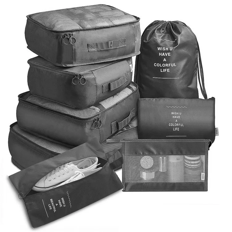 8 Pezzi/set Set Di Stoccaggio Di Viaggio Con Luce Grande Impermeabile - Nero