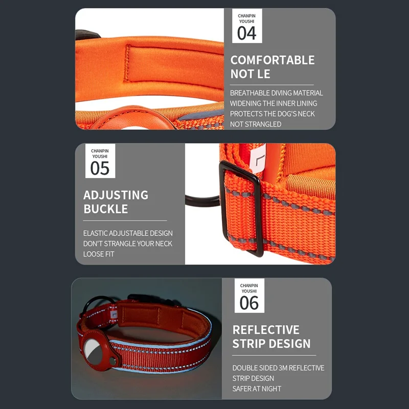 Reflective PU Leather Pet Dog Collar for AirTag Bluetooth-compatible Tracker Holder Case, Size: S - Black