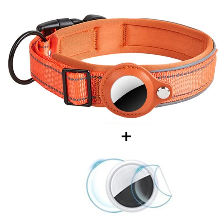 Para AirTag PU Leather Pet Dog Collar Bluetooth Tracker Holder Protective Case, Tamaño: M - Naranja