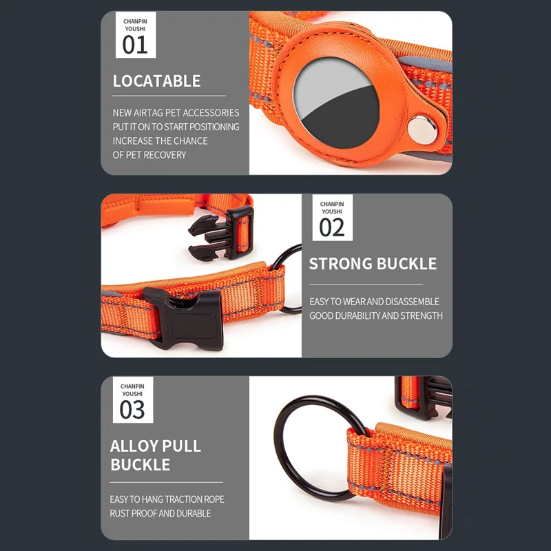 For AirTag PU Leather Pet Dog Collar Bluetooth-compatible Tracker Holder Protective Case, Size: M - Pink