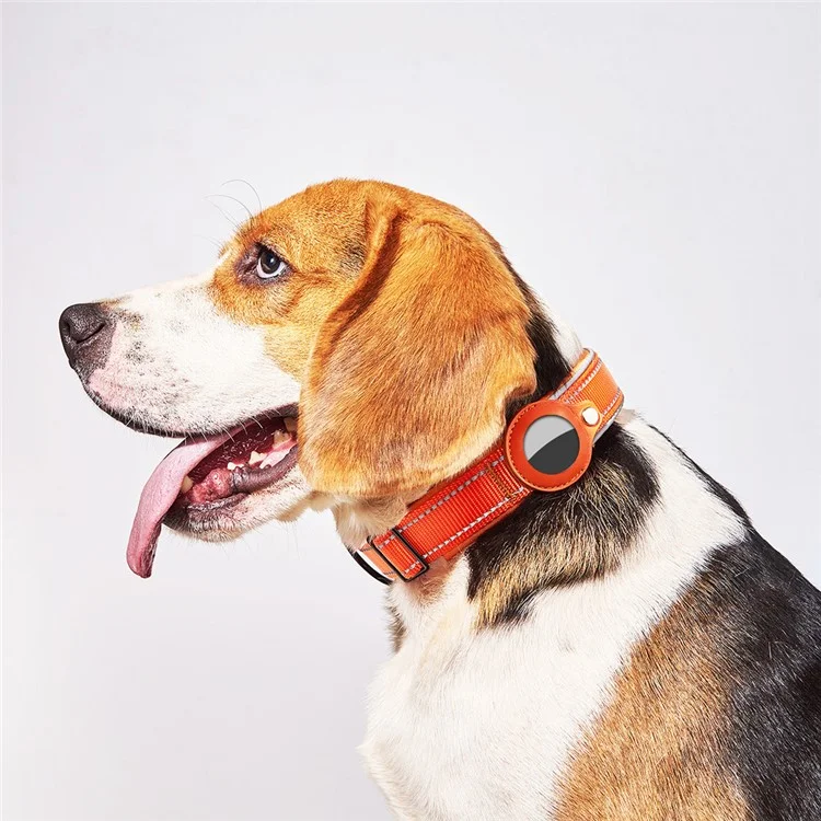 Collar de Piel de Poliuretano Reflectante para Perros, para Soporte de Rastreador Bluetooth AirTag, Talla: L - Naranja