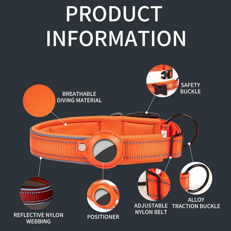 Reflective PU Leather Pet Dog Collar for AirTag Bluetooth-compatible Tracker Holder Case, Size: L - Khaki