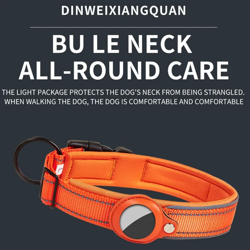 Reflective PU Leather Pet Dog Collar for AirTag Bluetooth-compatible Tracker Holder Case, Size: L - Black
