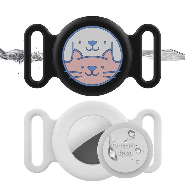 Para Apple AirTag Cartoon Design Silicone Case Pet Collar Bluetooth Locator Waterproof Cover - Negro