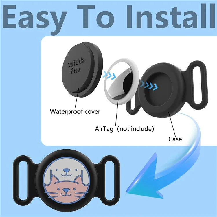 Para Apple AirTag Cartoon Design Silicone Case Pet Collar Bluetooth Locator Waterproof Cover - Negro
