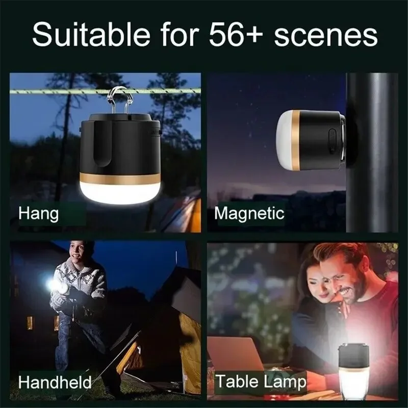M1 Portable Camping Light Flashlight SOS Power Bank Function Tent Lantern Hanging Lamp - Black