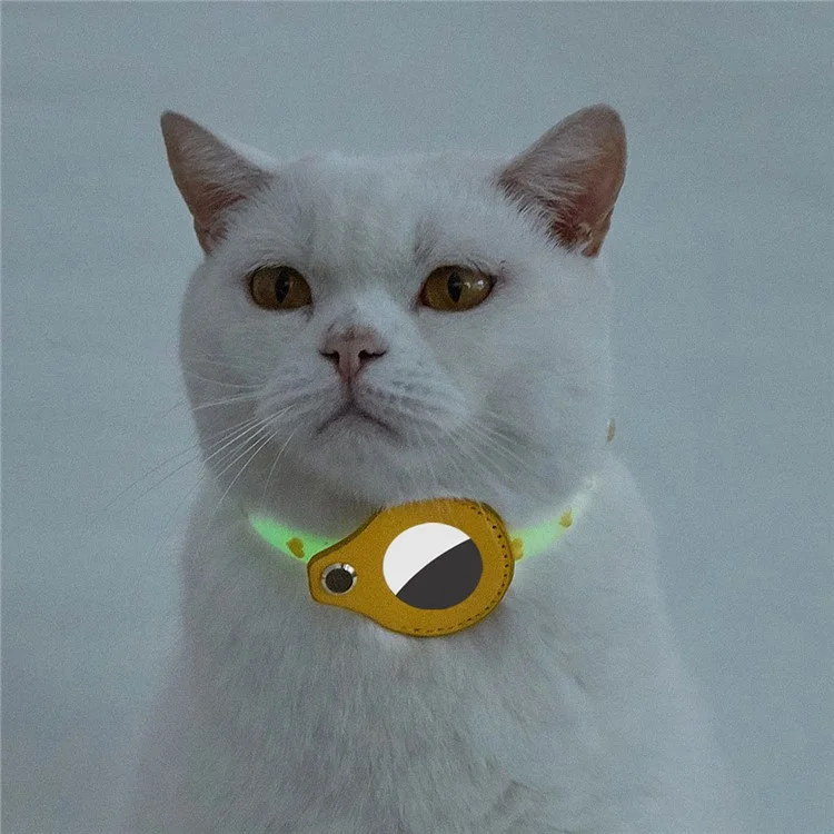 Cat Silicone Collar with Leather Case for AirTag Tracker, Pet Neck Strap with Bell - Heart