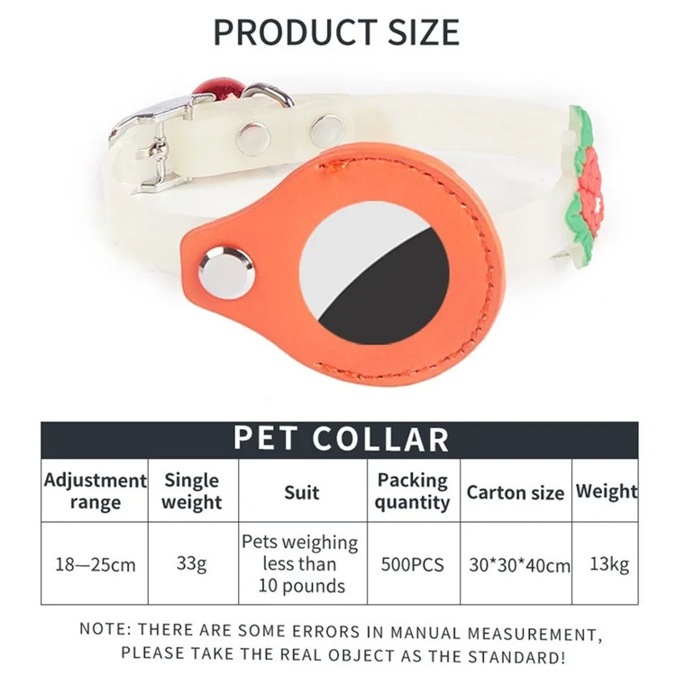 Cat Silicone Collar with Leather Case for AirTag Tracker, Pet Neck Strap with Bell - Heart