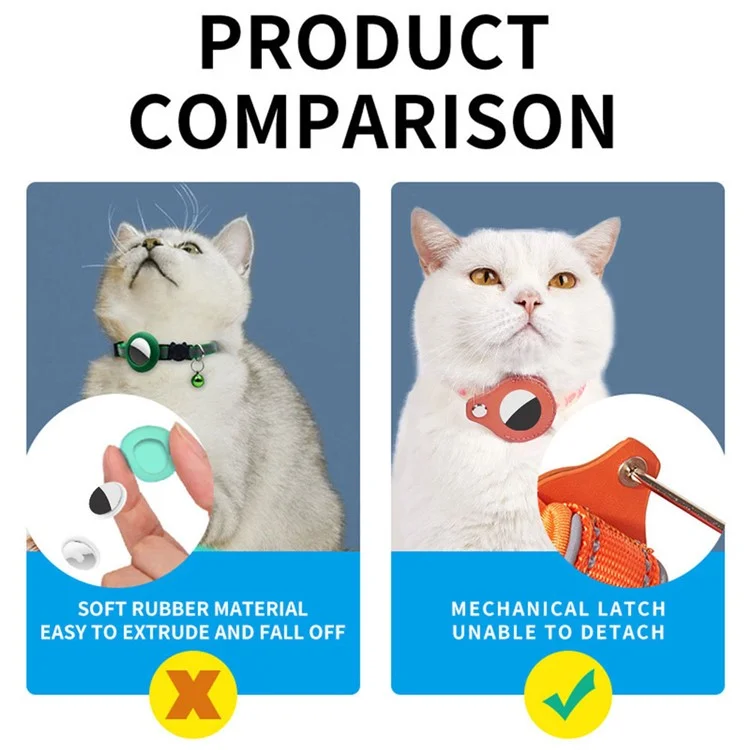 Cat Silicone Collar with Leather Case for AirTag Tracker, Pet Neck Strap with Bell - Heart