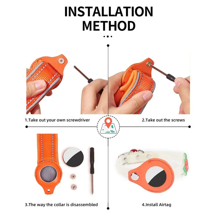 Cat Silicone Collar with Leather Case for AirTag Tracker, Pet Neck Strap with Bell - Heart
