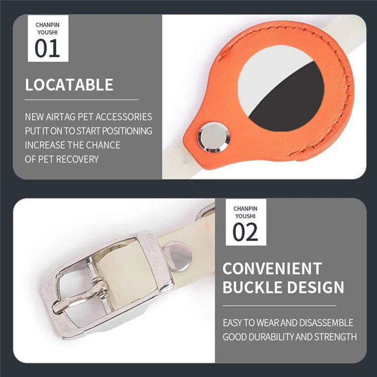Cat Silicone Collar with Leather Case for AirTag Tracker, Pet Neck Strap with Bell - Heart