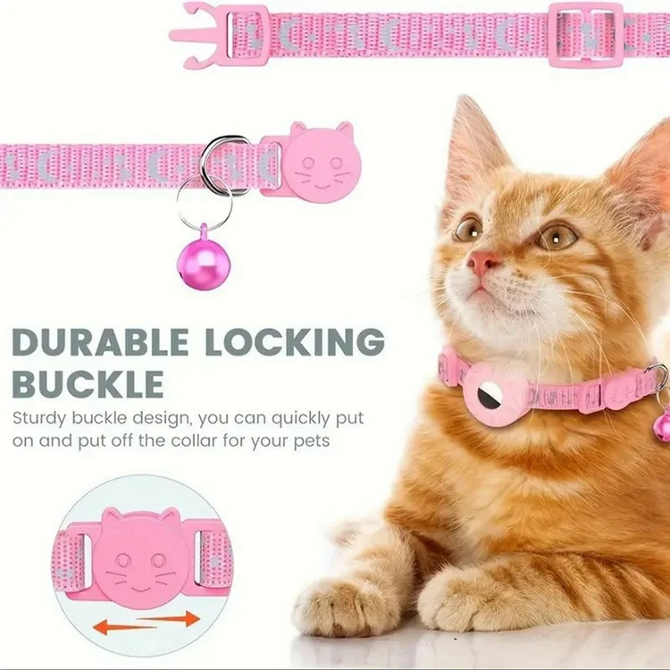 Colar de Estimação de Nylon Reflexivo Com Estojo de Silicone Para Filme de Proteção de Rastreador Bluetooth Airtag - Rosa