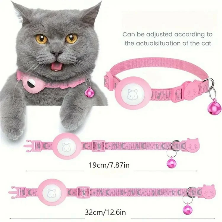 Colar de Estimação de Nylon Reflexivo Com Estojo de Silicone Para Filme de Proteção de Rastreador Bluetooth Airtag - Rosa