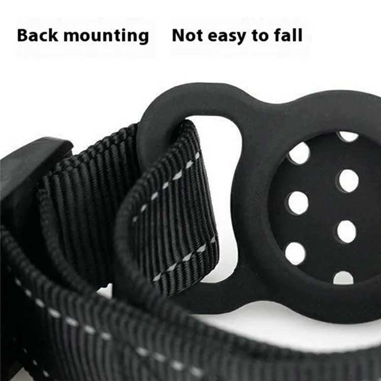Reflective Nylon Dog Collar for AirTag Tracker Colorful Silicone Case with Protective Film, Size: L - Black