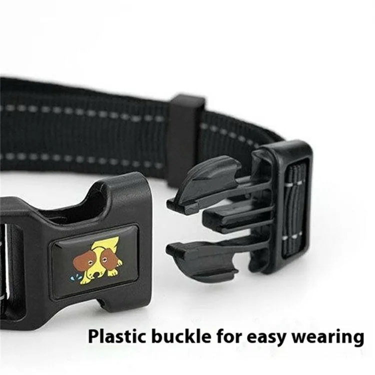 Reflective Nylon Dog Collar for AirTag Tracker Colorful Silicone Case with Protective Film, Size: L - Black