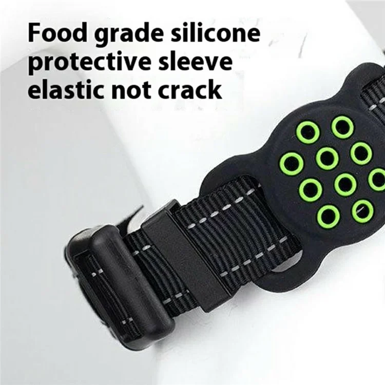 Reflective Nylon Dog Collar for AirTag Tracker Colorful Silicone Case with Protective Film, Size: L - Black