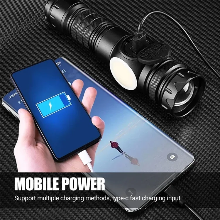 PM10TG Torcia Zoom di Zoom IPX4 Emergency Outdoor Emergency Con Luce Laterale Della Pannocchia, Con Batteria 21700