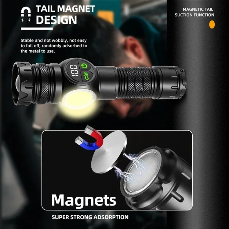 PM10TG Torcia Zoom di Zoom IPX4 Emergency Outdoor Emergency Con Luce Laterale Della Pannocchia, Con Batteria 21700