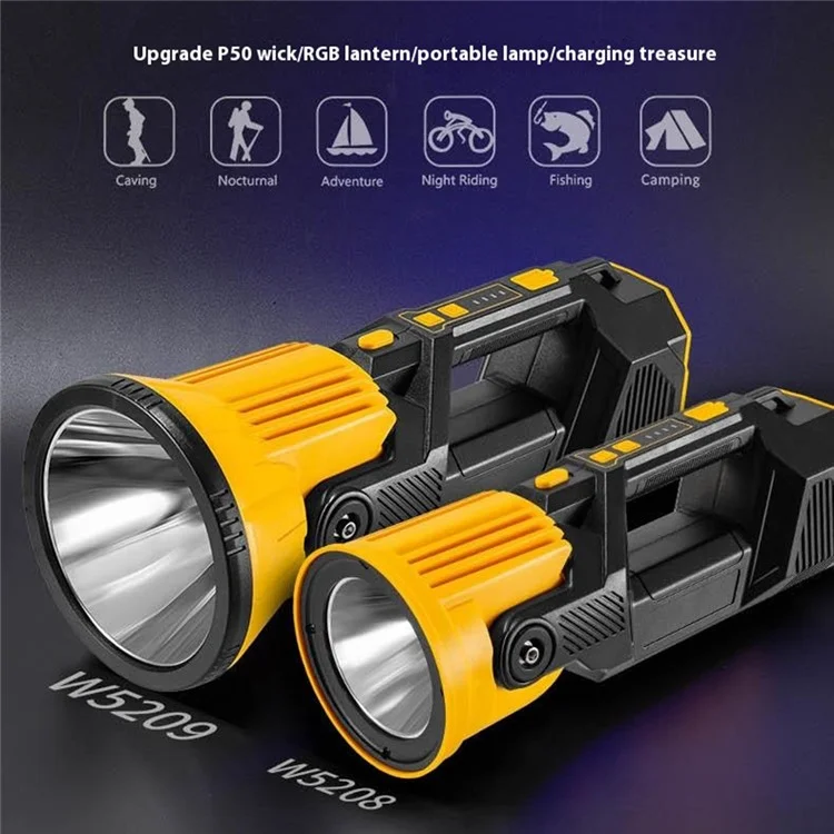 Lanterna de mão rotativa com cabeça solar alimentada P50, luz de acampamento RGB - W5208 / Tamanho S: