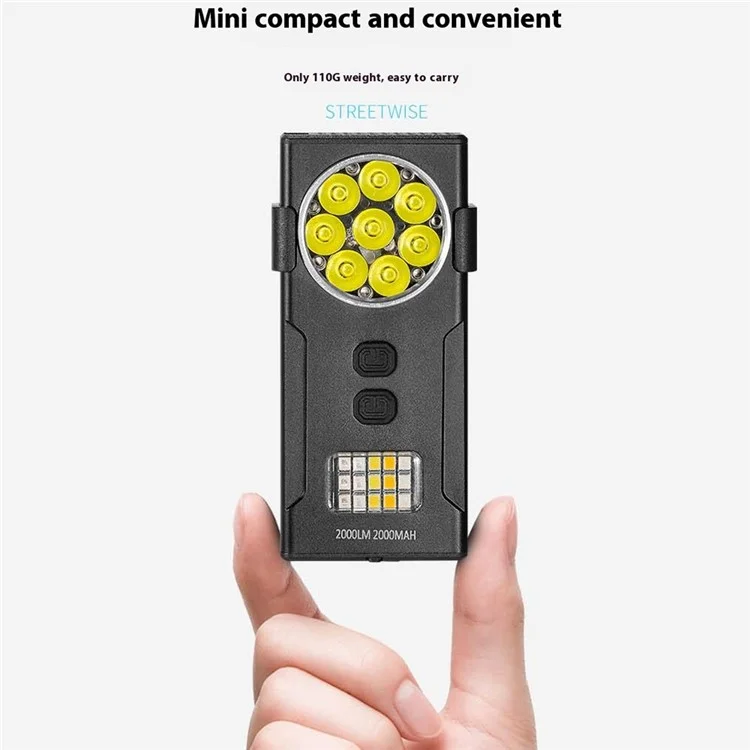 D85 Mini Luz de Trabalho Magnética de 2000 Lúmens com Clipe Destacável e Lâmpada de Advertência Intermitente