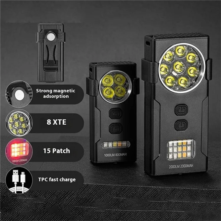 D85 Mini Luz de Trabalho Magnética de 2000 Lúmens com Clipe Destacável e Lâmpada de Advertência Intermitente